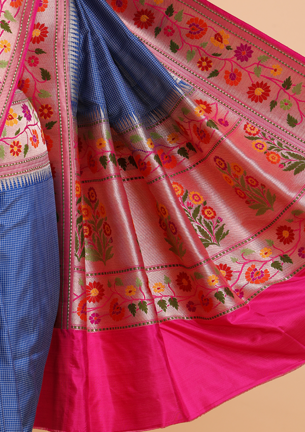 Navy Blue Paithani Saree in Silk