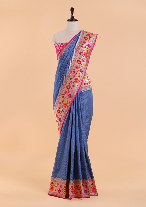 Navy Blue Paithani Saree in Silk