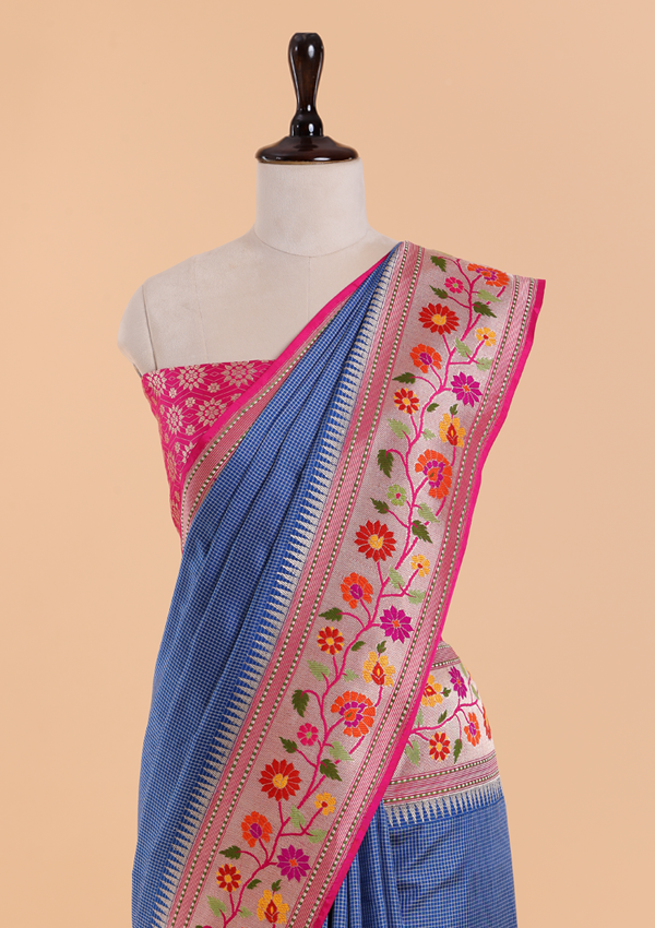 Navy Blue Paithani Saree in Silk