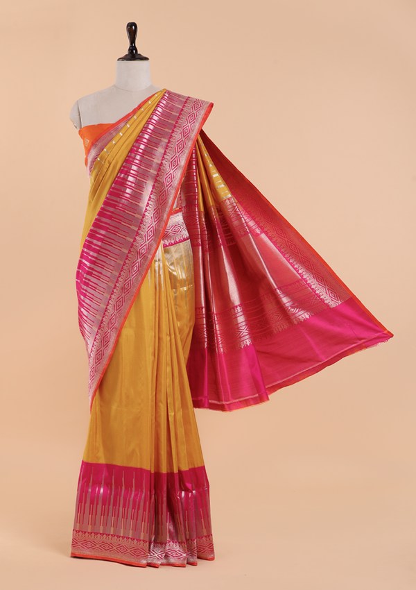 Mustard Yellow Plain Saree in Silk