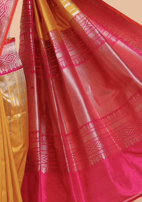 Mustard Yellow Plain Saree in Silk
