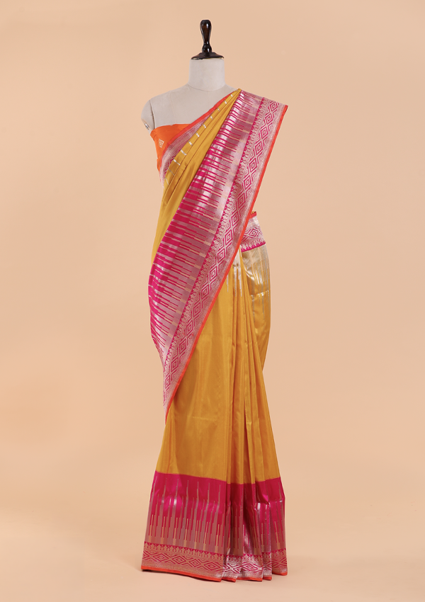 Mustard Yellow Plain Saree in Silk