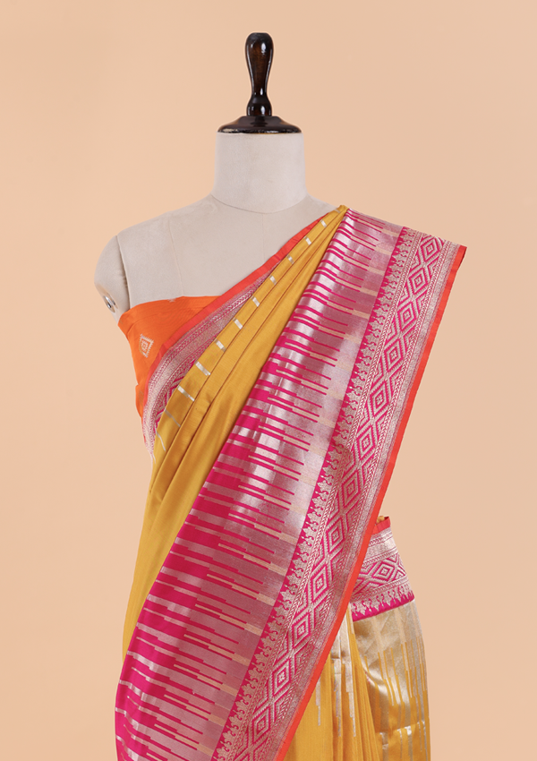 Mustard Yellow Plain Saree in Silk