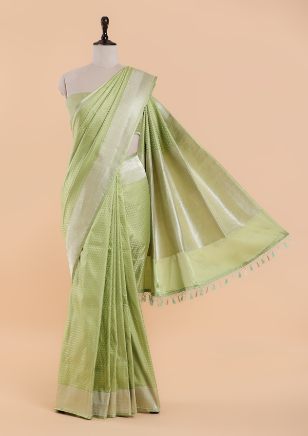 Pista Green Plain Saree in Silk