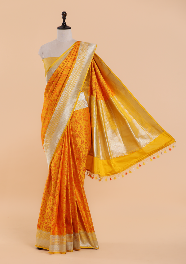 Yellow Plain Saree in Silk