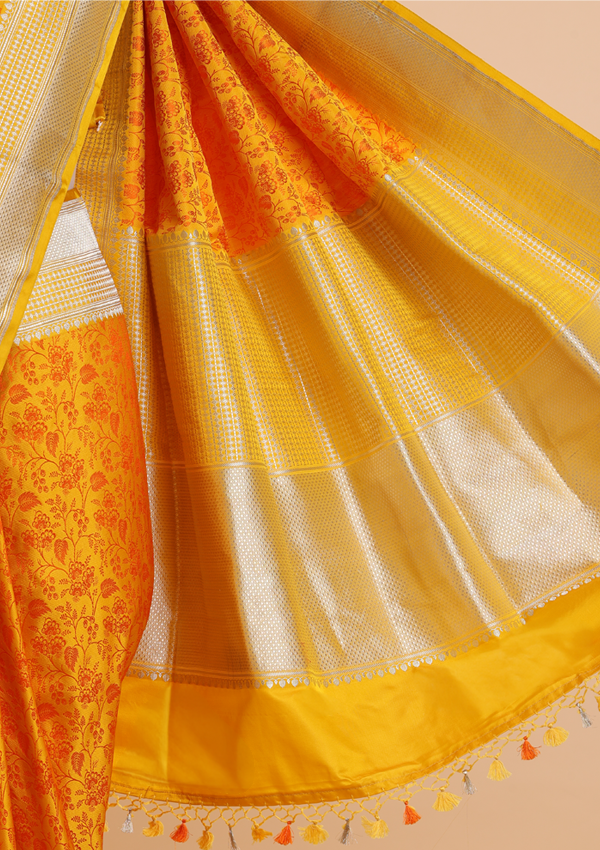Yellow Plain Saree in Silk