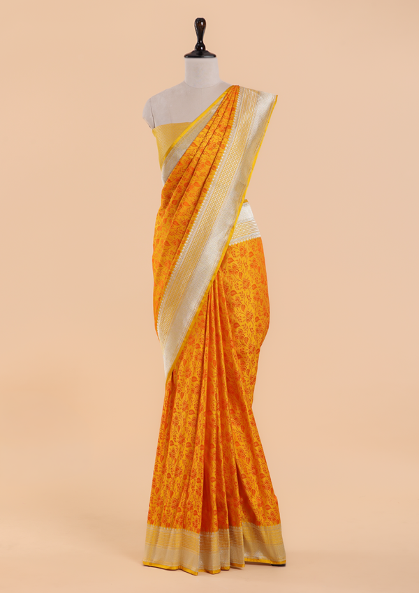 Yellow Plain Saree in Silk