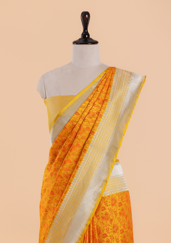 Yellow Plain Saree in Silk