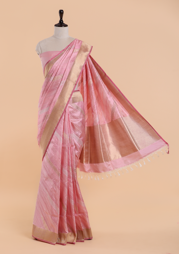 Light Pink Lehariya Saree in Silk