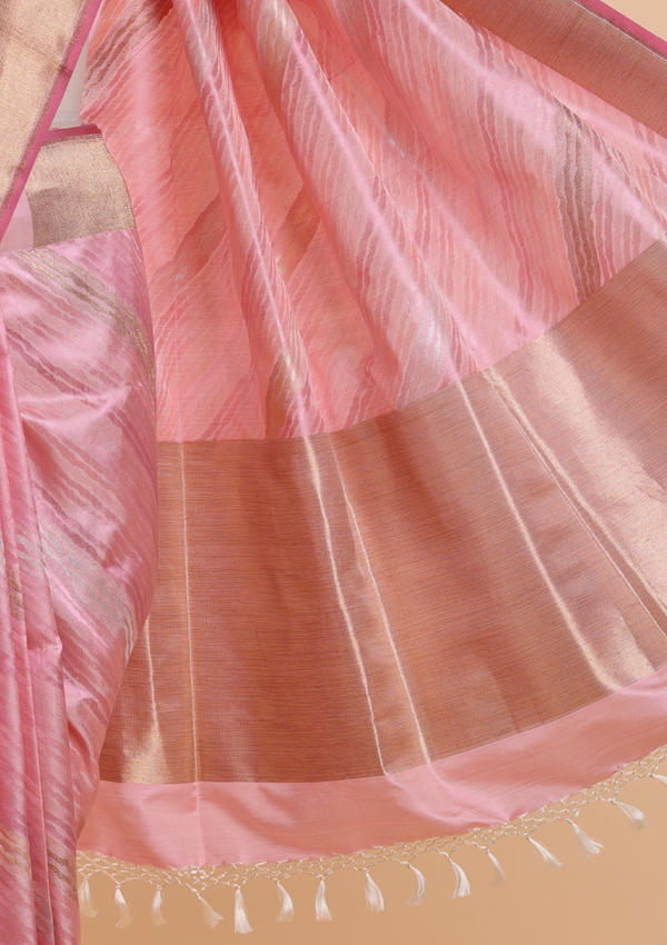 Light Pink Lehariya Saree in Silk