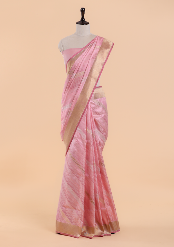 Light Pink Lehariya Saree in Silk