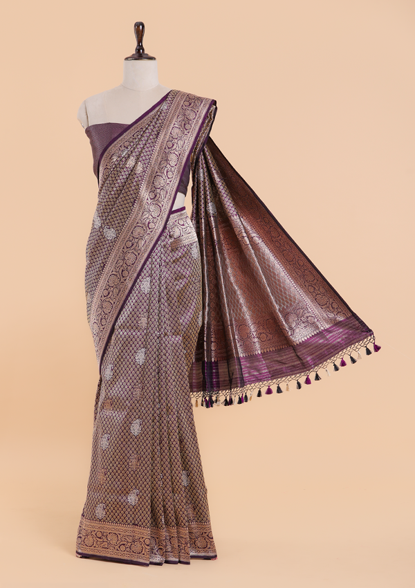 Purple Brocade Saree In Silk
