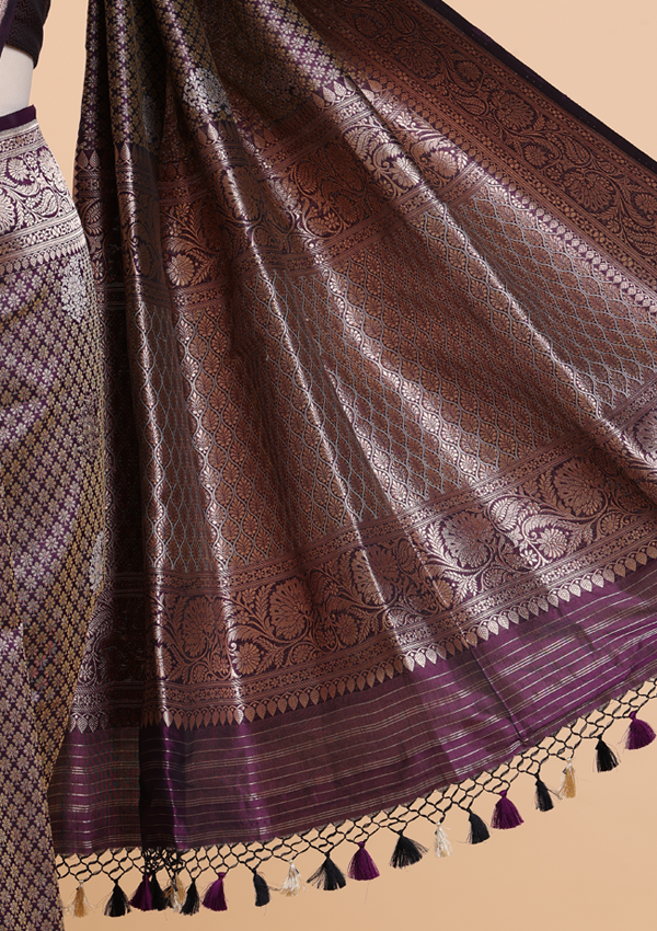 Purple Brocade Saree In Silk