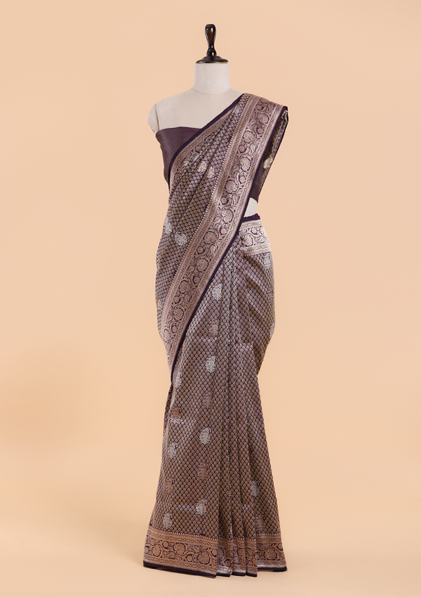 Purple Brocade Saree In Silk