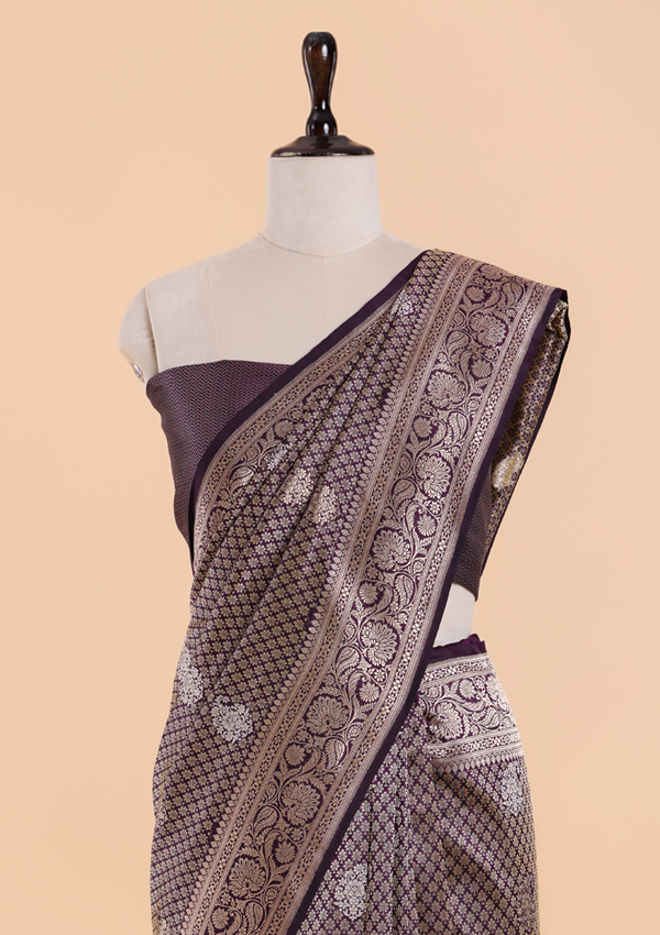 Purple Brocade Saree In Silk