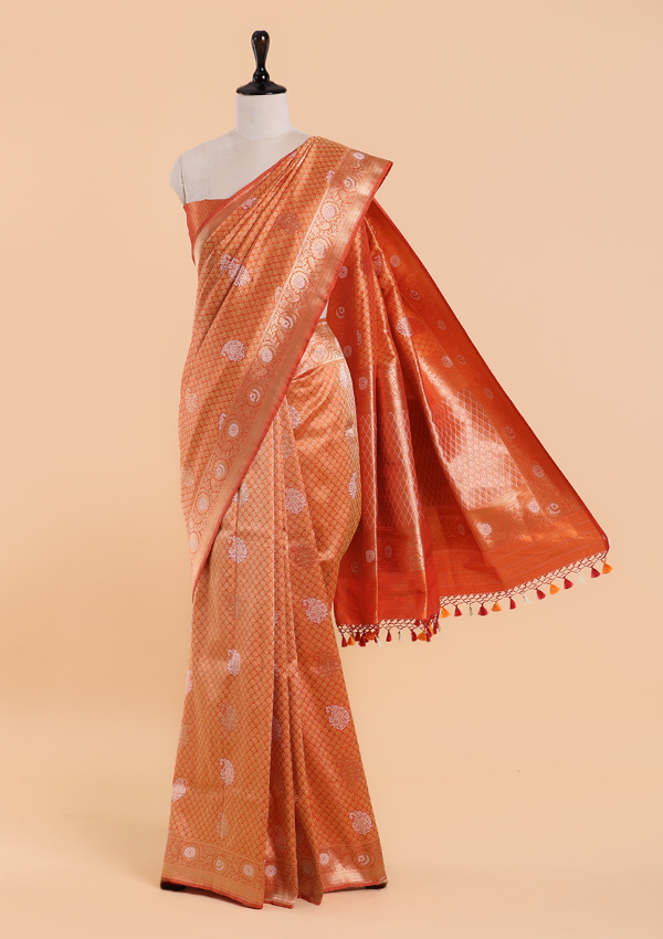 Rust Brocade Saree In Silk