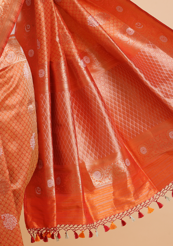 Rust Brocade Saree In Silk