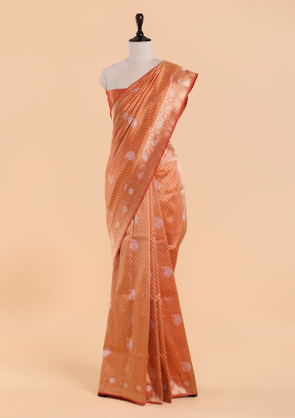 Rust Brocade Saree In Silk