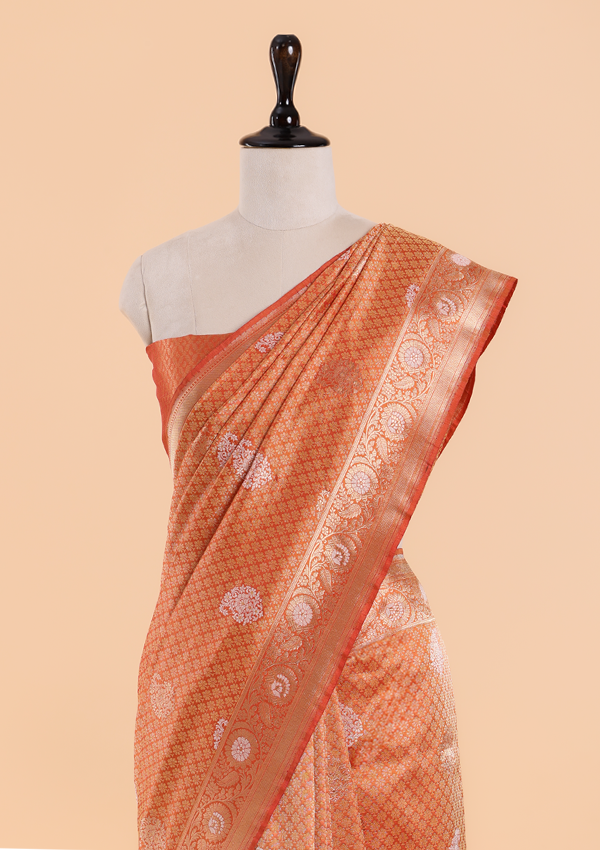 Rust Brocade Saree In Silk