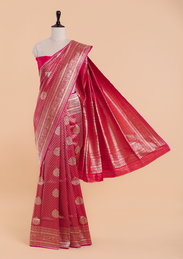 Red Brocade Saree In Silk