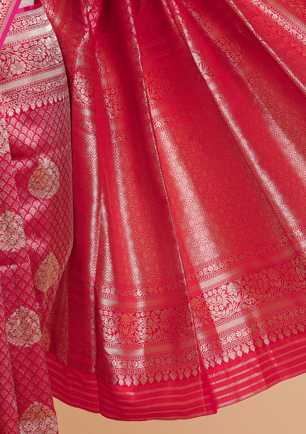Red Brocade Saree In Silk