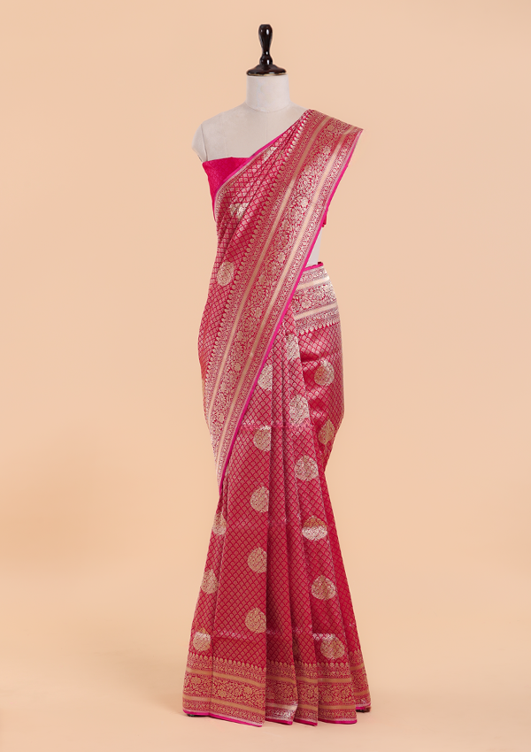 Red Brocade Saree In Silk