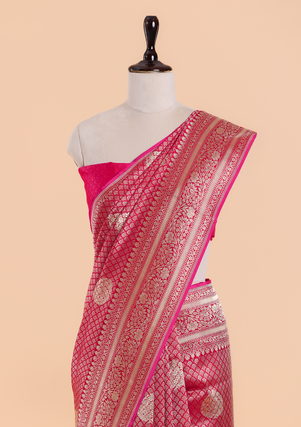 Red Brocade Saree In Silk