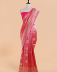 Strawberry Pink Brocade Saree In Silk