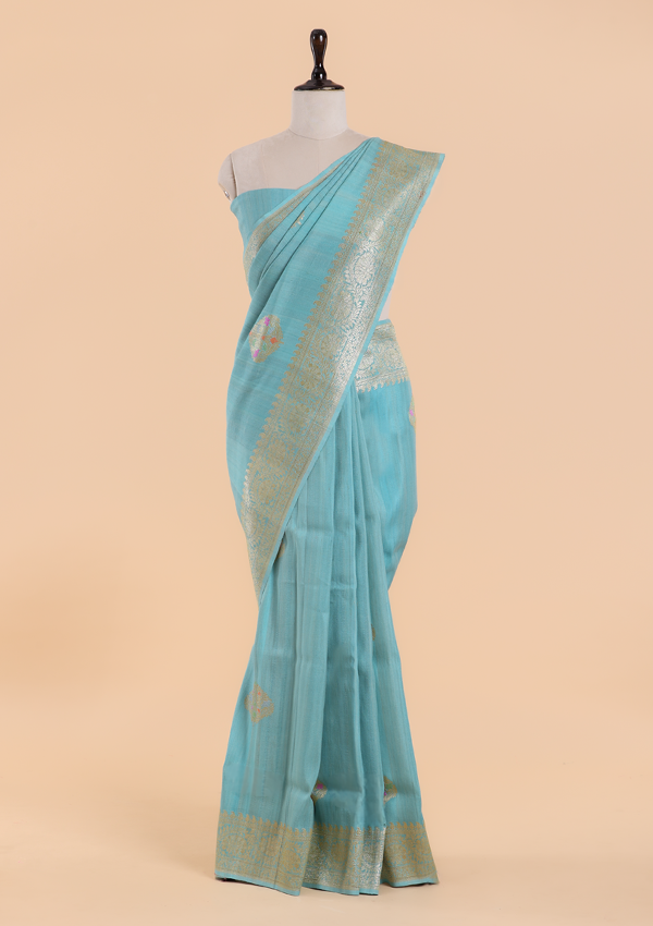 Firozi Butta Saree in Georgette Tussar