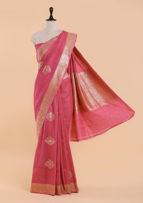 Gajar Pink Butta Saree in Georgette Tussar