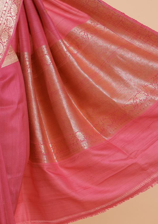 Gajar Pink Butta Saree in Georgette Tussar