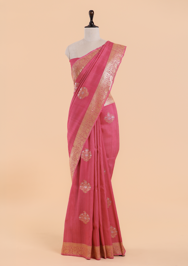 Gajar Pink Butta Saree in Georgette Tussar