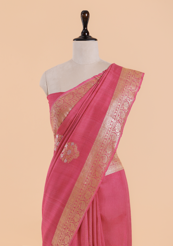 Gajar Pink Butta Saree in Georgette Tussar
