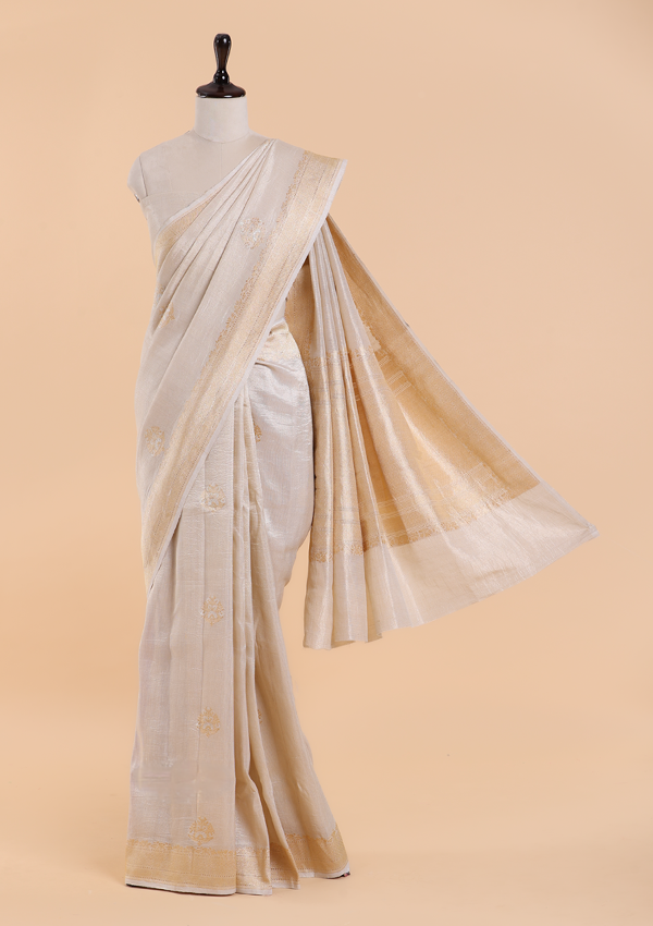 Cream Butta Saree in Georgette Tussar