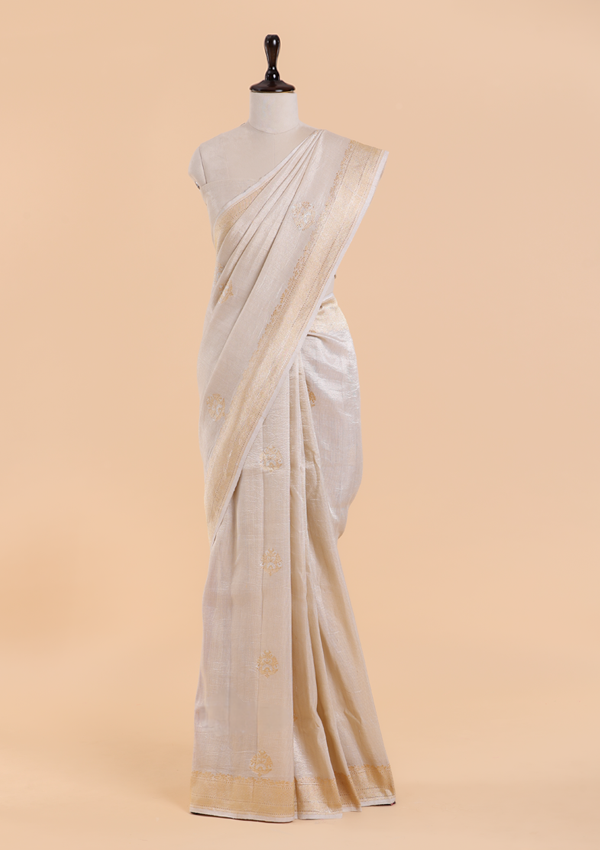 Cream Butta Saree in Georgette Tussar