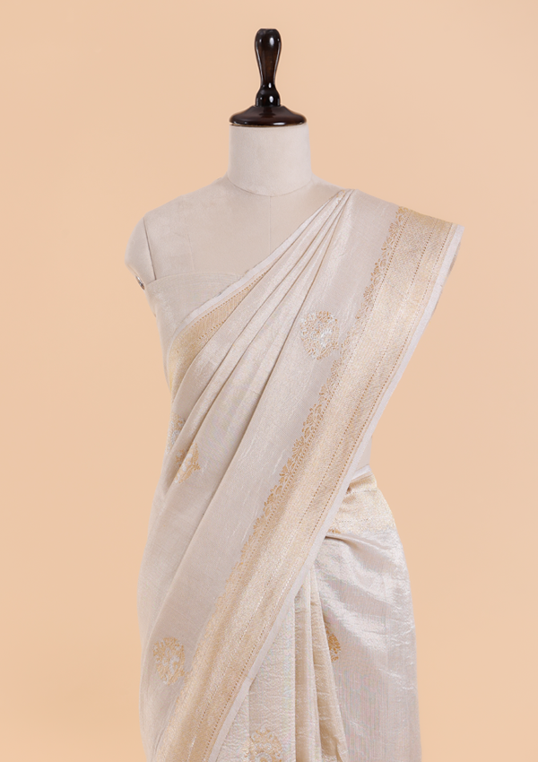 Cream Butta Saree in Georgette Tussar