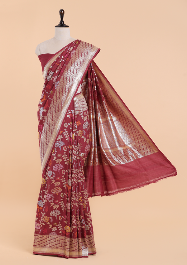 Burgundy Butta Saree in Georgette Tussar