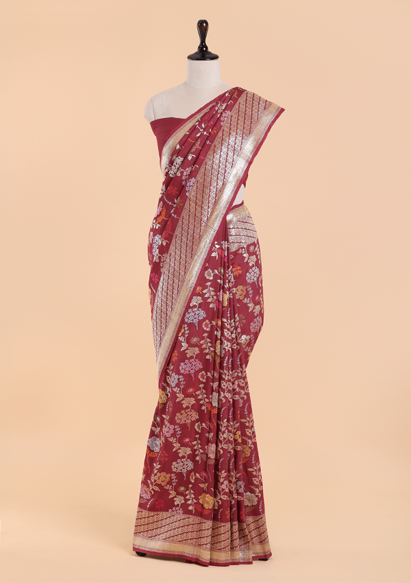 Burgundy Butta Saree in Georgette Tussar