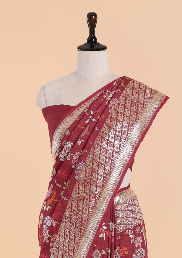 Burgundy Butta Saree in Georgette Tussar