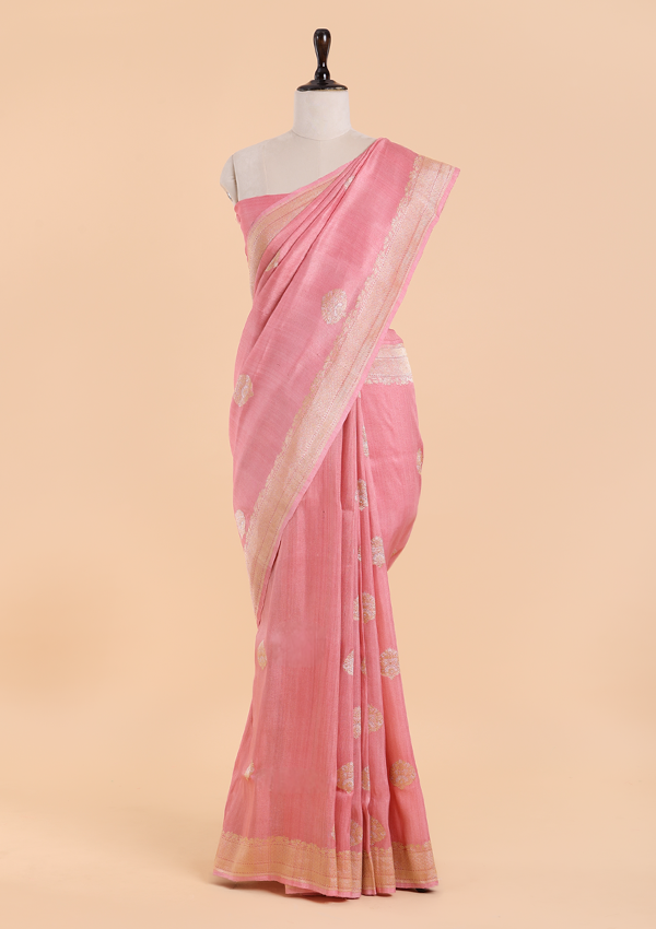 Peach Butta Saree in Georgette Tussar