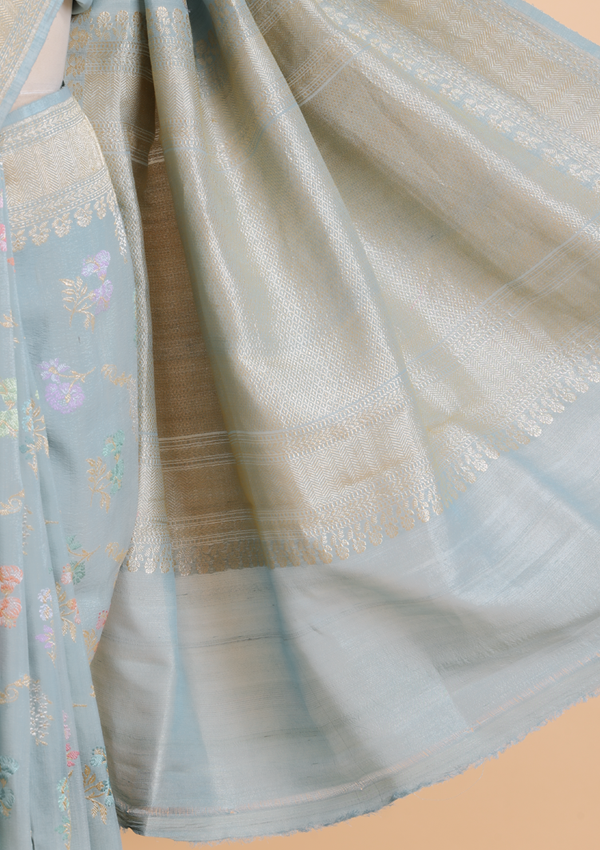 Sky Blue Jaal Saree In Georgette Tussar