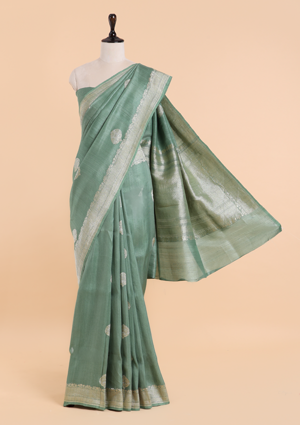 Jade Green Butta Saree in Georgette Tussar