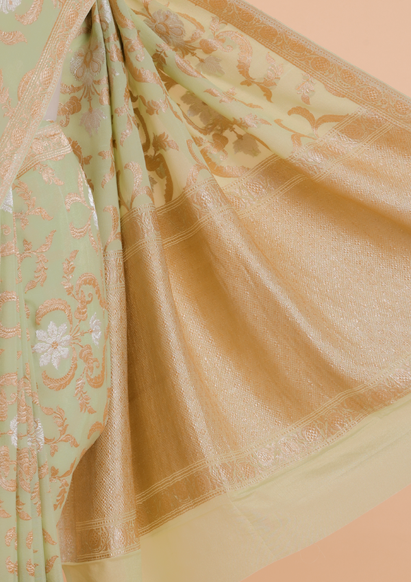 Pista Green Jaal Saree in Georgette