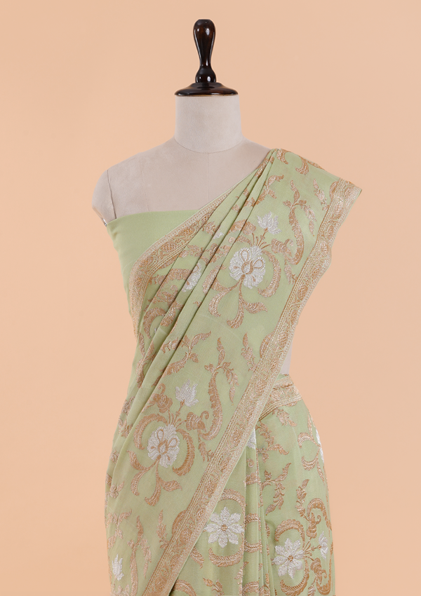 Pista Green Jaal Saree in Georgette