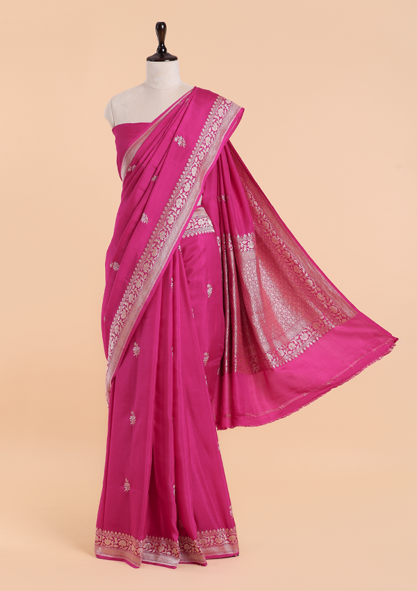 Rani Pink Butta Saree in Muslin Silk