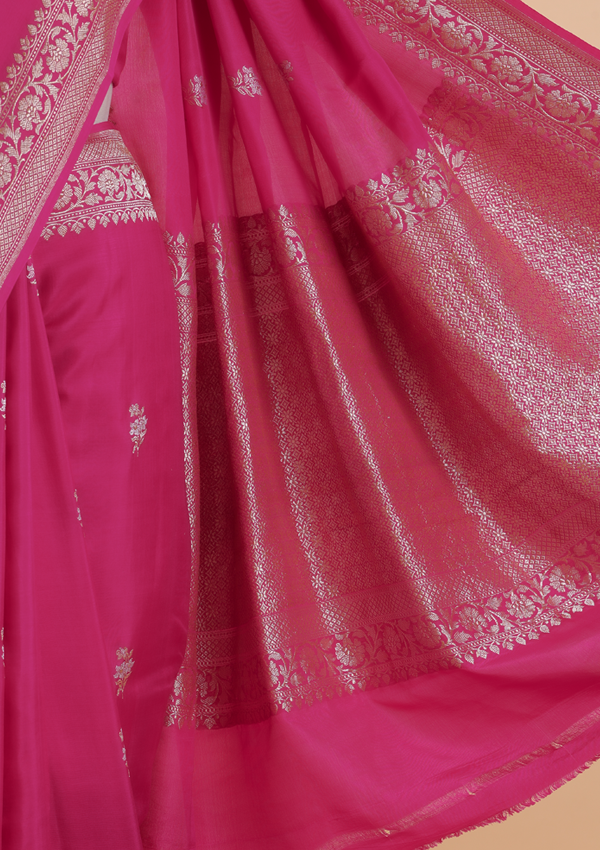 Rani Pink Butta Saree in Muslin Silk