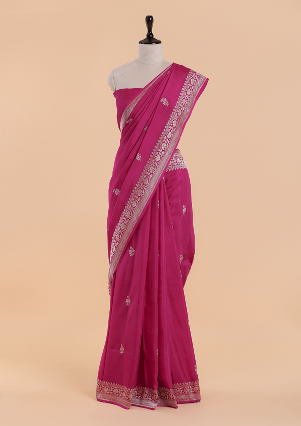 Rani Pink Butta Saree in Muslin Silk