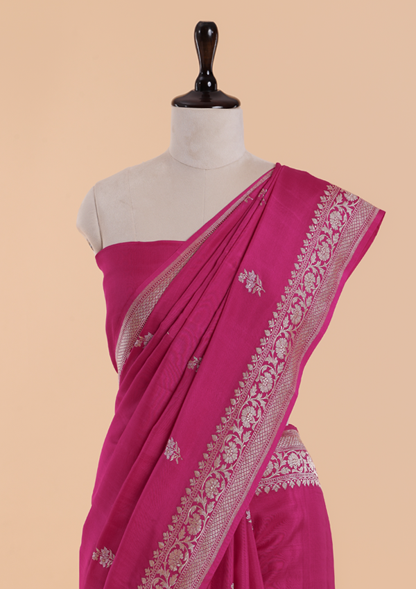 Rani Pink Butta Saree in Muslin Silk