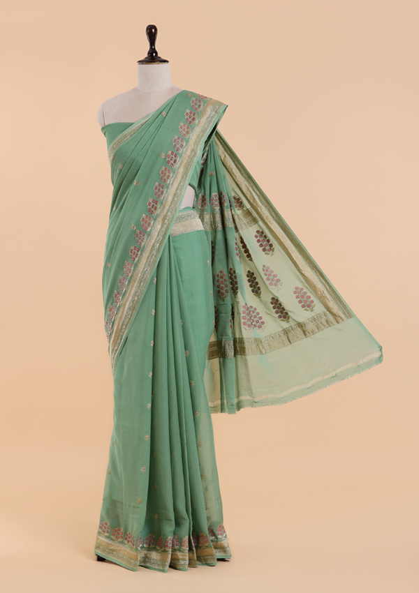 Pista Green Butta Saree In Georgette