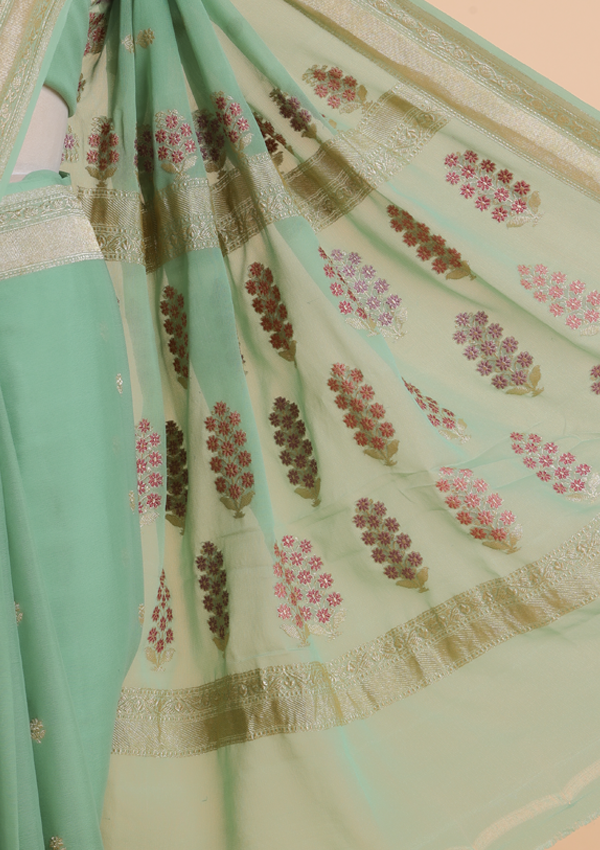 Pista Green Butta Saree In Georgette